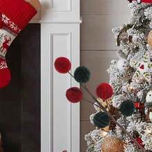 Adornos navideños de 8,5 x 45 cm 3,35 x 17,72 pulgadas en rojo y verde: ramas y bolas florales para decorar la punta del árbol. - Verde militar - Ver 5
