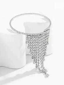 1 chiếc vòng tay tua rua đính đá Rhinestone, Phụ kiện thời trang dành cho nữ, Thích hợp cho tiệc tối - Bạc - Xem 4