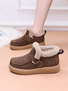 Sepatu Bot Ankle Slip-On Musim Dingin Terbaru, Tebal, Hangat, Modis, Serbaguna, Nyaman, Kasual, dan Bersol Lembut untuk Para Ibu - Coffee Brown - View 3