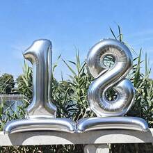 152.4 厘米巨型银色立式数字气球 0-9 - 柔和鲜艳的色彩 - 适合室内/室外生日、婚礼、周年纪念、性别揭晓、圣诞节、新年前夜派对装饰，无需电源 - 易于安装、主题气球、派对配件、可重复使用的气球花环、男士生日气球、气球套装、婚礼装饰、持久耐用 - 銀色 - 查看 4