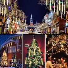 Luces de Lluvia de Meteoritos, 30cm, 10 Tubos 240 Luces LED de Carámbano Impermeable, Luces de Lluvia para Decoración de Árbol, Techo, Fiesta, Navidad (Blanco Frío 2pcs) - Blanco Cálido 2pcs - Ver 5