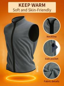 Men's Sleeveless Fleece Vest, Stand Collar Zip-Up Jacket, Suitable For Travelers, Home, Camping, Gym, Hiking, Cycling, Running, Layering, Daily Commute,Winter - Dark Grey - View 5