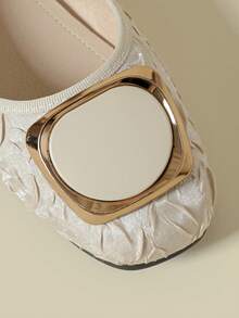 Women's Slip-On Flats, New Wrinkled Soft Leather Breathable Simple Velvet Lining, Suitable For Spring, Autumn, All Seasons, Black Retro Casual Fashion Metal Buckle Soft Bottom Low Heel Comfortable Lady Gentle Style Square Toe Driving Dress Loafers, Plus Size 41-43