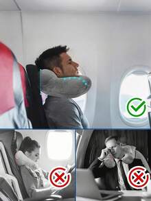 3pcs/Set Eye Mask, Earplugs, Anti-Noise And Anti-Brightness Neck Pillow Travel PillowInflatable Compact Neck Pillow Ergonomic Headrest ,Airplane Inflatable Neck Pillow,With Velvety Soft Washable Cover For Camping, Travel, Plane, Train, Car, Office - Multicolor - View 4