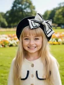 1pc Girls' English Bow Beret Hat, Warm Winter Knitted Beret With Cute English Bow, Suitable For Back To School Season, Autumn/Winter - 1PC - View 2