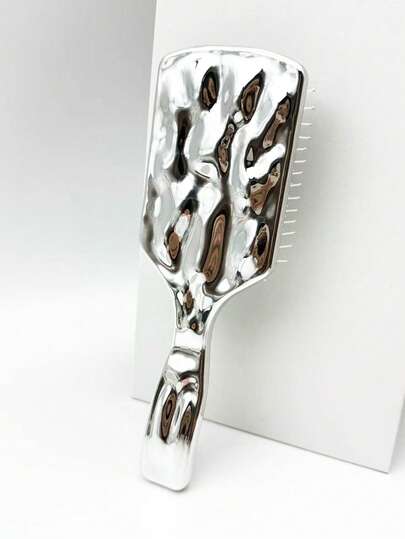 1 pieza Cepillo de masaje de onda de agua de moda plateado, para uso en seco y húmedo, peine para peinar en casa, cepillo de masaje de viaje, cepillo de pelo, cepillo para alisar, cepillo para peinar, cepillo para cabello rizado, cepillo para el flequillo, peine, juego de cepillos de pelo, peine para rizos, cepillo desenredante, cepillo de pelo para mujer, pelo, viaje, productos para el cabello, herramientas para el cabello, artículos para el cabello, barbero, accesorios de barbero, barbería, equipo de peluquería