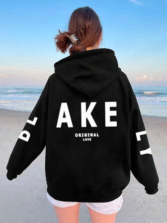 Casual Letter Print Hoodie Sweatshirt, Autumn/Winter