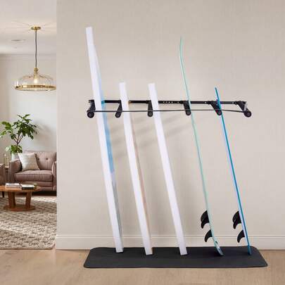 Surfboard Wall Mount, 5 Tiers Vertical Surfboard Rack For Storage And Display, Adjustable Metal Board Stand Organizer With Sponge Pad, Surf Board Holder For Snowboards, Kiteboards, Shortboard