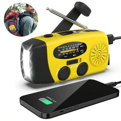 Radio Solar De Emergencia Portátil, Radio Am/Fm Meteorológica Con Manivela AM FM WB NOAA, Radio De Alerta Portátil Con Linterna Led, Emergencia De Prevención De Desastres, Para El Hogar Y El Exterior