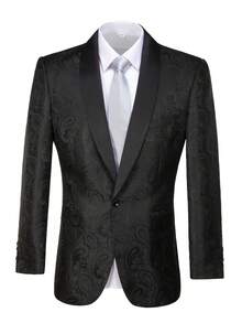 Men's Floral Tuxedo Suit Jacket Paisley Shawl Lapel Slim Fit Dinner Jacket Party Prom Wedding Blazer Jackets - 黑色 - 查看 1