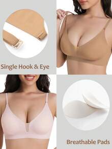 5 piezas Sujetador sin costuras y sin espalda para mujer, ropa interior sin tirantes para verano, sujetador sexy para novia. Incluye tres tipos de tirantes, sin costuras y transpirable, con tirantes ajustables, sujetador delgado, cómodo y transpirable, adecuado para bodas, vestidos de gala, faldas camiseta, etc. - Multicolor - Ver 7