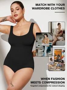 1pc Women Plus Size Seamless Bodysuit, Waist Cinching, Abdomen Shaping, Butt Lifting