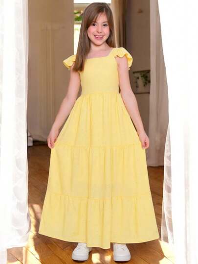 Vestido Longo Juvenil Feminino em Tecido Duna com Brilhos Festa Casual Meninas