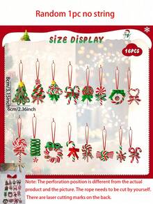 16Pcs Christmas Wooden Lollipop Ornaments, Colorful Mini Candy Cane Hanging Ornaments Polymer Clay Peppermint Pendants For Xmas Tree Party Home Decorations