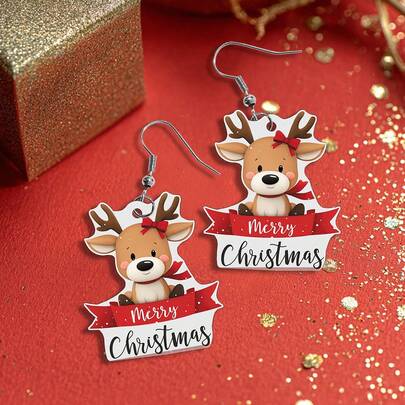 1 Pair Christmas Style Reindeer Earrings, Cute & Fun Gift For Women