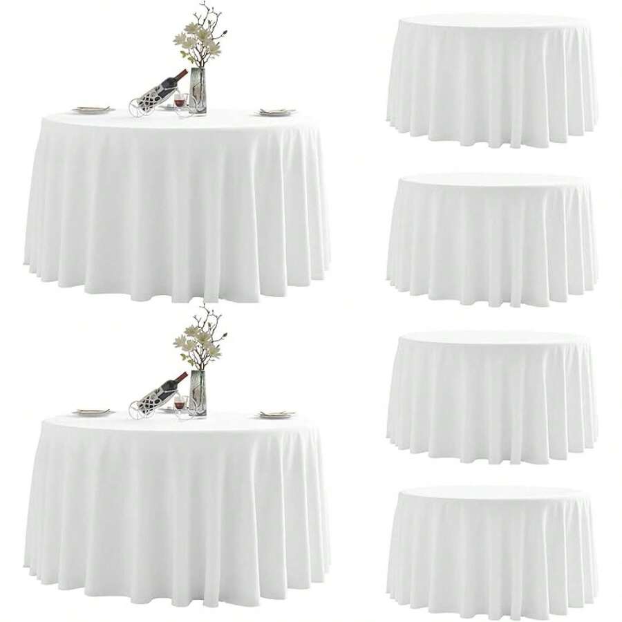 Round Tablecloth,6 Pack 120inch Stain And Wrinkle Resistant Polyester Table Cloth,Decorative Fabric Table Cover For Kitchen,Dinning,Party,Wedding RoundWhite - Multicolor 753 - View 1
