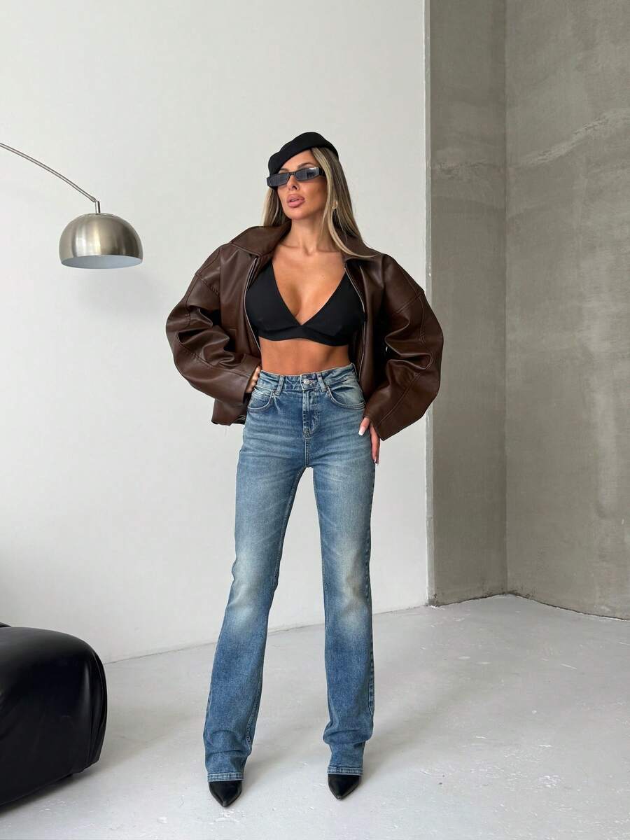 SQUALO Women's Blue Washed, Ripped, And Distressed Effect Jeans Street Style