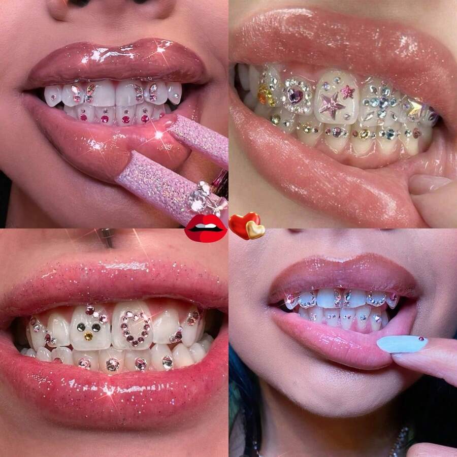 38pcs Butterfly & Heart Shaped Tooth Jewelry DIY Set, Elegant Minimalist Tooth Decor Suitable For Women Party, Graduation, Prom (No Glue Included)