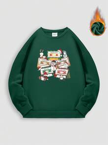 Top en coton pour hommes, Sweat-shirt-shirt oversize à encolure ronde épaisse pour l'automne et l'hiver, tissu épais et chaud, coupe ample et décontractée, convient pour les temps froids - vert foncé - Voir 2
