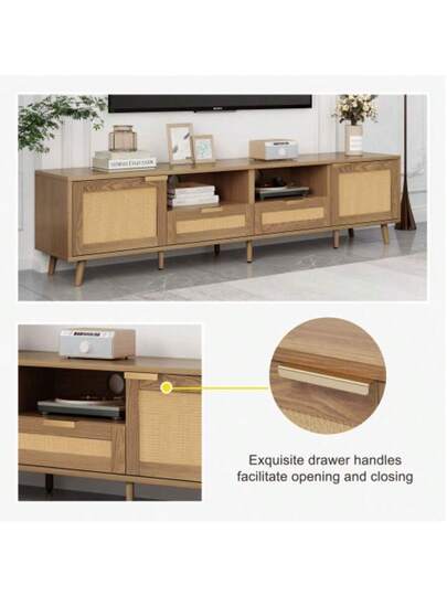 Low TV Cabinet Multiple Storage Functions, Wood ed Particleboard, Open Space Ladder Compartments, Accommodates Up To 70 Inch TVs, 173 38 48 Cm view 6