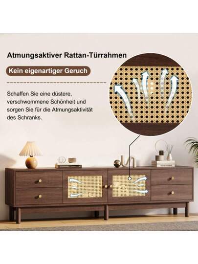 Low TV Cabinet Multiple Storage Functions, Wood ed Particleboard, Open Space Ladder Compartments, Accommodates Up To 70 Inch TVs, 173 38 48 Cm view 6