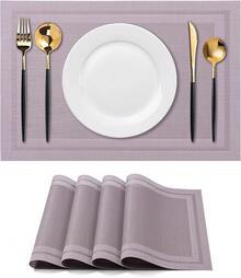 Washable Vinyl Placemats Set Of 4 For Indoor/Outdoor Use - H-simple Style-deep Gray - View 12
