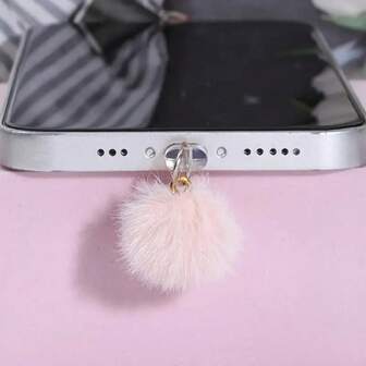 Cute Pom Pom Phone Charm Dust Plug - Compatible With IPhone And Type-C Port, Fluffy Portable Accessory With Dust-Proof Function, Creative Phone Accessory