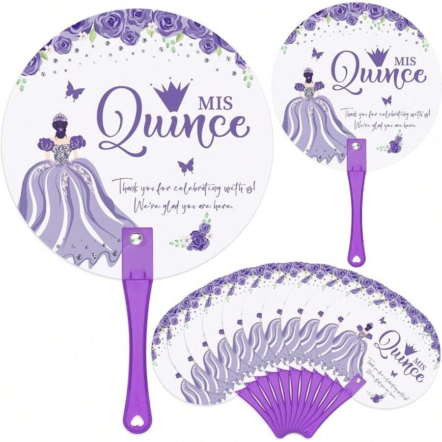 D25 Quinceanera Party Favors For Guests Quinceanera Hand Fans Bulk Christmas Plastic Handheld Fans Mis Quince Gift For Girls Sweet 15 Birthday Party Decor Gift Adults Souvenirs Purple - Màu tím - Xem 1