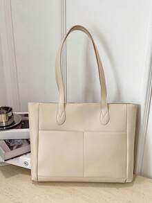 Túi đeo vai đa năng tối giản, dung tích lớn, túi mua sắm thông thường - Màu be - Xem 2