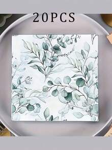 60/20PCS Disposable Paper Napkins With Green Foliage Eucalyptus Leaves Design,Western Food Party Printing Napkins For Birthday, Weddings, Holidays, Halloween, Christmas, New Year, Party Supplies,Supplies Table Decorations,13* 13 Inch