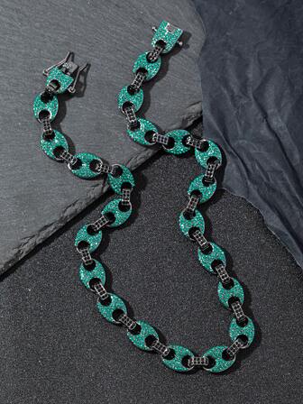 1pc Green Pig Nose Bracelet, Shiny Black & Green Zinc Alloy Rhinestone, Elegant For Outdoor Gatherings, Gift For Family, Friends, Parents, Lover