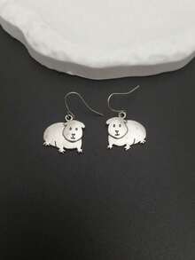 一对复古可爱水豚造型吊坠耳环，适合作为女性休闲首饰礼物 - 銀色 - 查看 6