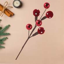 Adornos navideños de 8,5 x 45 cm 3,35 x 17,72 pulgadas en rojo y verde: ramas y bolas florales para decorar la punta del árbol. - escarlata - Ver 2