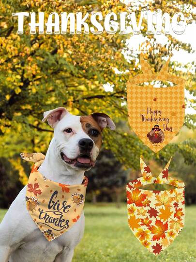 3Pcs Pet Bandanas, Thanksgiving Day Dog Bandana Triangle Bibs Scarf Washable Neck Decor For Dogs Cats Pet