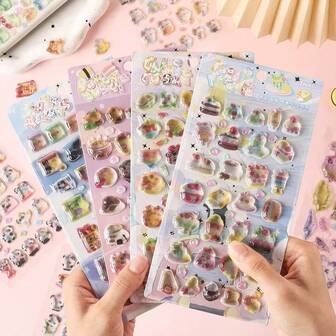 New Healing Sweet Cute Creative Stickers, Epoxy Stickers, Fashionable Adorable Textured Stickers, Children's Sticker Paintings, Handmade 3D Decorative DIY Stickers For Scrapbooking