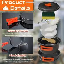 7Pcs Camping Pan Set - Backpack Cookware Pot And Pans Set Survival Cooking Kit For Hiking Picnicgift - Orange - View 3