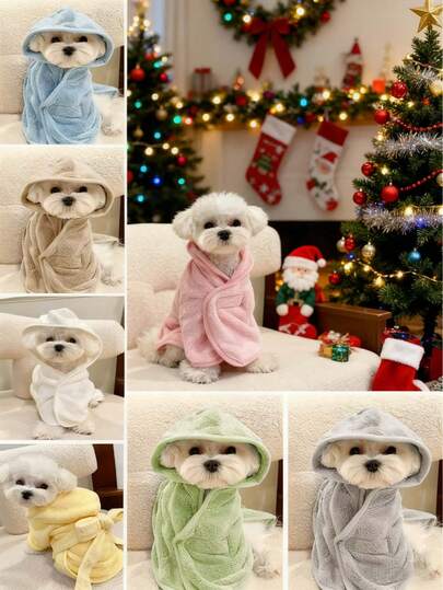 Soft Pet Bathrobe With Hoodie For Dogs & Cats, Warm & Cozy Towel Wrap For Pets, Post-Bath Drying Towel, Comfortable & Cute Pet Robe, Available In Multiple Colors,Pet Supplies