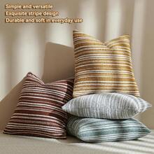 1件装仿毛皮纹理枕套，条纹柔软装饰靠垫套，适用于沙发、椅子、卧室、客厅 - 棕色 - 查看 4