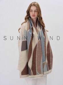 1pc Women's Geometric Pattern Polyester Fashion Scarf, Suitable For Everyday Use In Autumn/Winter - Light Blue - View 7