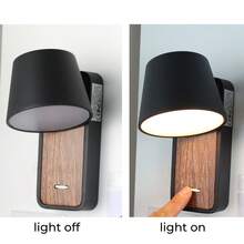 Alpinaluz Moderne Nachttisch-Wandleuchte aus schwarzem Metall und Holz mit verstellbarem 6-W-LED-Strahler und Schalter – ideal für Schlafzimmer