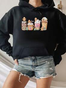 Gingerbread Christmas Coffee Coffee Lover Sweatshirt Gift Hooded Sweatshirt - Black - View 5
