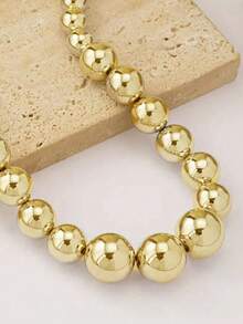 1pc Punk Style Exaggerated Geometric Beaded Choker Necklace For Women - Gold Punk Beaded Necklace - View 3