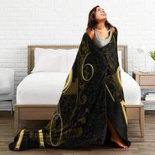 [Personalized Flannel Blanket]Alpha Phi Alpha Fraternity Inspi Ultra-Soft Flannel Blanket - Black With Golden Greek Letter Design, Warm & Cozy All-Season Throw For Living Room, Office, Travel - Perfect Gift For Home Decor & Fraternity Members, Fraternity Blanket, Office Comfort Item, Sophisticated Design, Durable Comfort - 30英寸x40英寸 - 查看 9