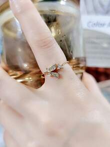 Nooxian 1pc Micro-Inlaid Gold Color Delicate Mini Butterfly Zirconia Adjustable Ring, Women Accessories - Yellow Gold - View 9