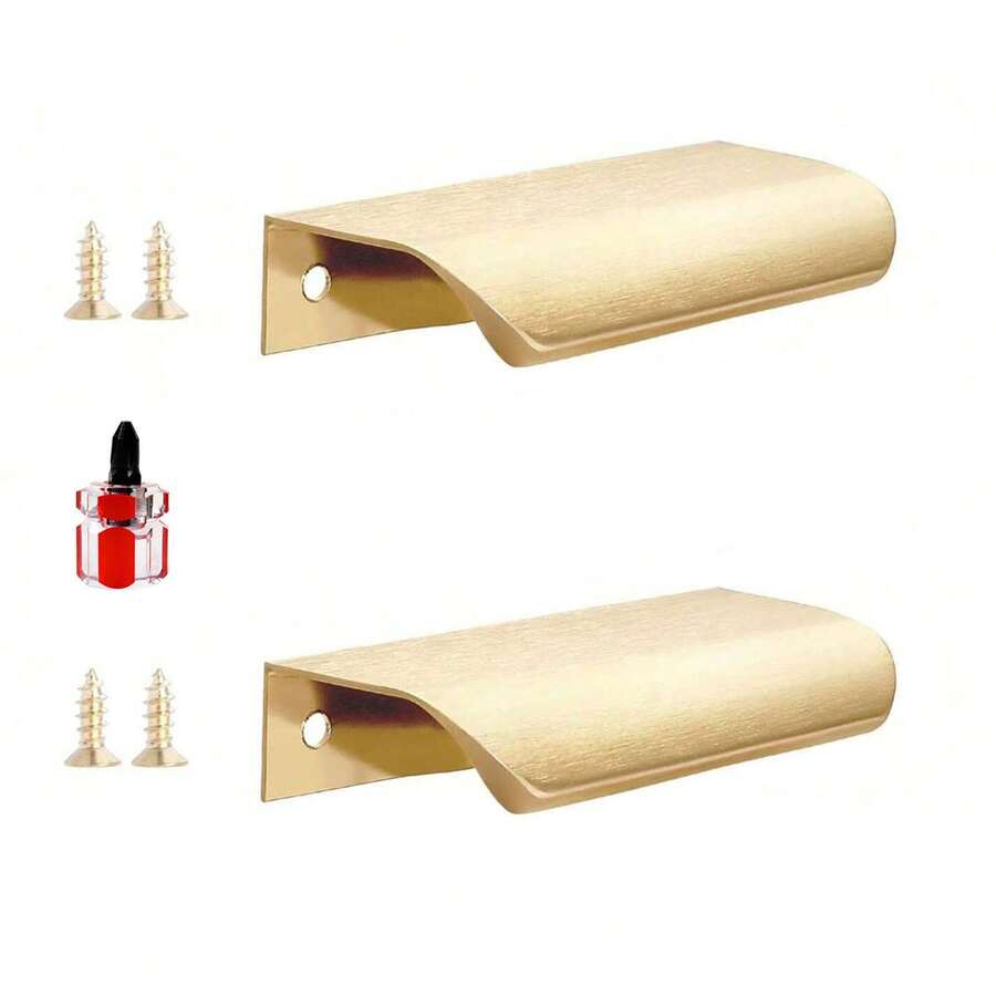 Tay nắm tủ, Tay nắm ngăn kéo ẩn trong bếp, Tay nắm cửa ẩn bằng nhôm, Gói 2-10 cái, Màu đồng thau chải hiện đại, Dễ lắp đặt - Nhiều màu - Xem 1