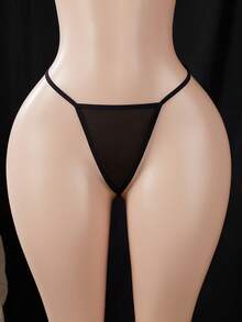 3pcs Women's Sexy Sheer Plaid Lace-Up Roleplay Uniform Lingerie Set - Black - View 6