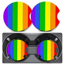 2 Pack Car Coasters For Cup Holders,Rainbow LGBT Pride Flag Car Cup Holder Coasters,2.75" Universal Size Anti Slip Rubber Mat,Car Cup Holder Decal Decor Accessories For Men,Women{"Color_name":"Rainbow","Size_name":"2PCS"} - 彩虹 - 查看 1