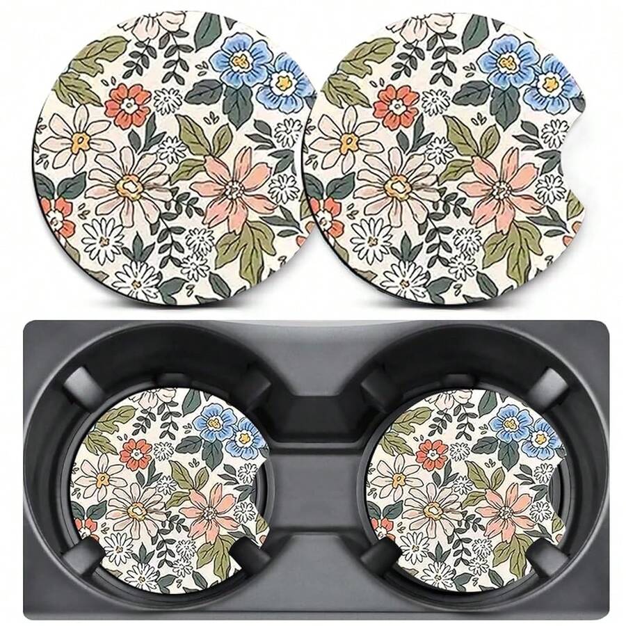 2 Pack Car Coasters For Cup Holders,Beautiful Flower Car Coasters,2.75" Universal Size Anti Slip Rubber Mat,Automotive Cup Holder Decal Decor Interior Accessories For Men,Women{"Color_name":"Flower02","Size_name":"2PCS"} - Hoa02 - Xem 1