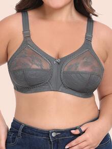 1pc Women's Ultra-Thin Wireless Lace Bra, Breathable Sexy Minimalist Style Plus Size Bra For Sleeping, Home, Office, Outdoor Wear - Grey - View 18