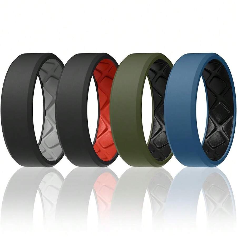 Egnaro Men's Silicone Rings, 7.5mm Wide 2.5mm Thick Rubber Bands For Him, Ergonomic Beveled Edge Two Tone Waterproof Workout Accessories{Inchcolor_nameinch:InchSETA4-Black/LightGrayinch,Inchsize_nameinch:InchBlack/Redinch} - SETA4-黑色/淺灰色 - 查看 1